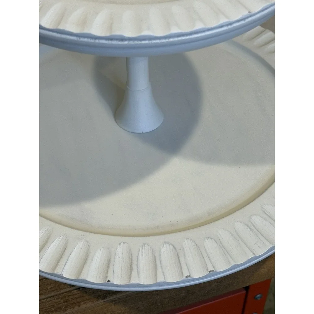Decorative Wood Tray - Two Tiered white washed wood Farmhouse Rustic Excellent